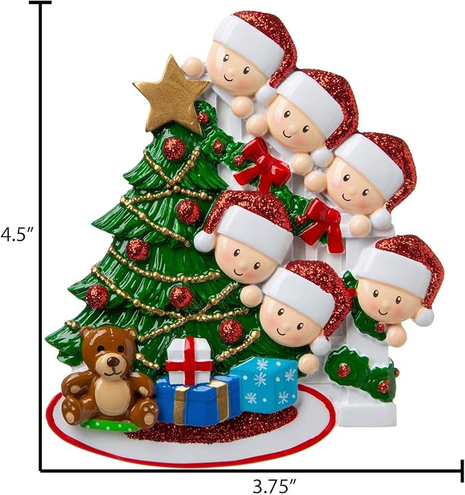 3D Peeking Family of 6 Ornament 2025 Personalized Family Christmas Ornaments 2025 | Staircase Personalized Tree Ornaments for Grandchildren, Siblings & Grandkids Xmas Tree with Gifts of Six Ornament