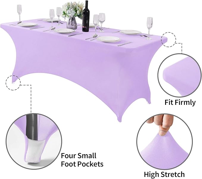 2Pack Spandex Table Cover for 6Ft or 4fT or 8ft Table Universal Fitted Stretch Tablecloth for Party, Banquet, Wedding and Events-Lavender