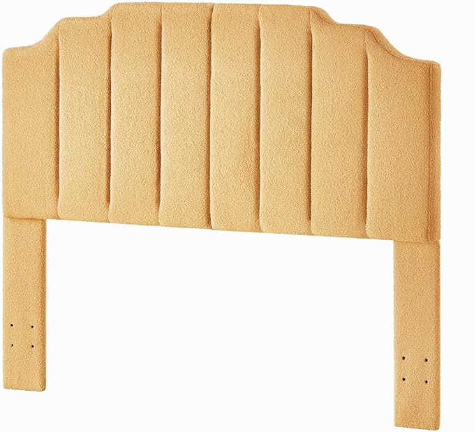 24KF Yellow Teddy Fabric Tufted for Queen Upholstered Headboard, Modern Vertical Channel Design Full Headboard with Stepped Silhouette Top Edge,6026-Q-Teddy Yellow