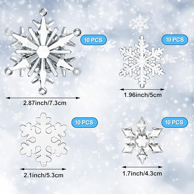 Dilunave 40 Pieces Christmas Snowflake Ornaments Acrylic Christmas Tree Decorations Crystal Snowflakes Translucent Winter Hanging Ornament for Tree(Clear)