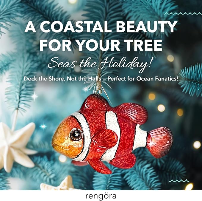 Hand-Painted Beach Christmas Ornament – Coastal Tree Decoration for Ocean Lovers – Unique Nautical Ornament for Christmas Tree or Stocking Stuffer Gift (Clownfish)