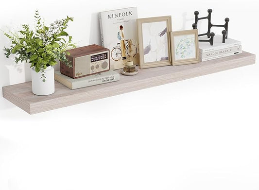 48 Inch Floating Shelves, 3D Textured Wood Grain, 48"x9.25"x1.5" Inch Deep Floating Shelves for Wall, Wooden Shelves for Bathroom, Bedroom, Living Room, Washed White