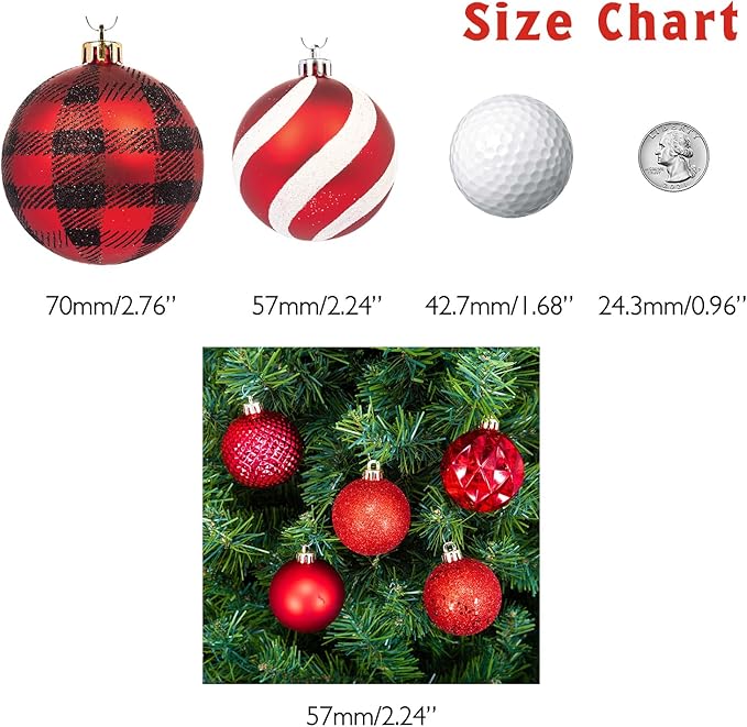 Every Day is Christmas Ornaments, Shatterproof Christmas Tree Ornament Set, Christmas Balls Decoration 50 Count (2.24"/57mm, New Red)