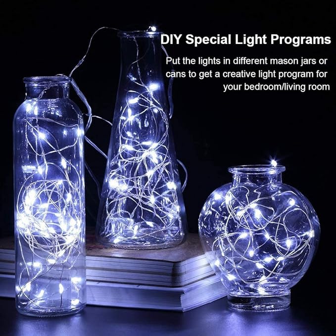6 Pack Fairy Lights Battery Operated - 7ft 20 LED Twinkle Lights Copper Wire Mini String Lights Firefly Lights for Mason Jars DIY Crafts Christmas Wedding Party Centerpiece Table Decor, Cool White