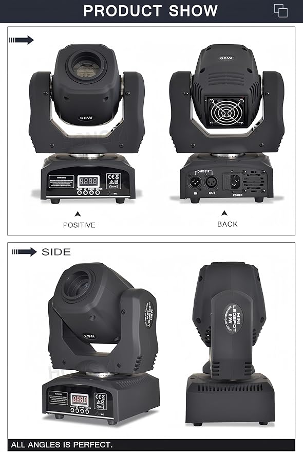 DJCLUB Stage Lights LED Mini Moving Head DJ Light Lyre Projection 60W DJ Spot Lights with 7 Colors 8 Gobos Spotlight DMX 512 with Sound Activated for Disco Home Party Wedding Nightclub