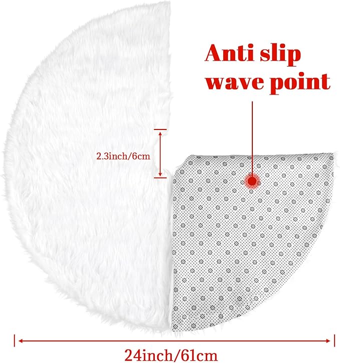 24 Inch Faux Fur Christmas Tree Skirt Soft Snow White Plush Tree Mat Christmas Decorations Fluffy Tree Skirts Xmas Holiday Party Indoor Decorations