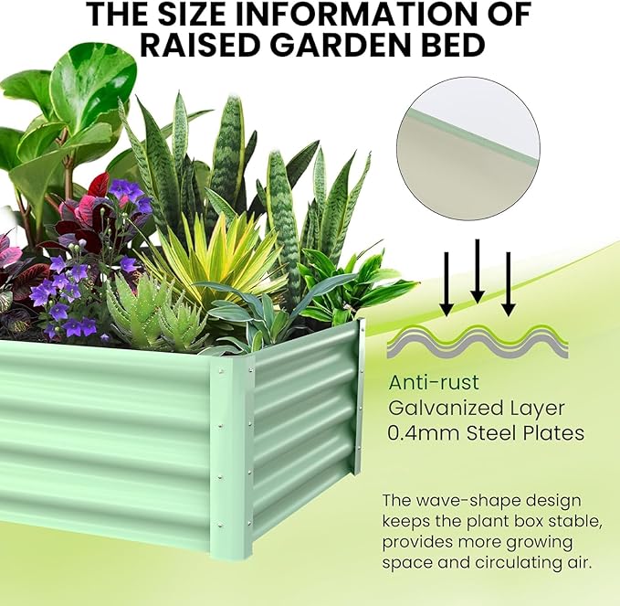 6x3x1ft Large Outdoor Planter Boxes Kit Set of 2, Galvanized Raised Bed Planter with Open-Ended Base Design, Elevated for Outdoor Plants, Durable Raised Bed for Gardening,Green