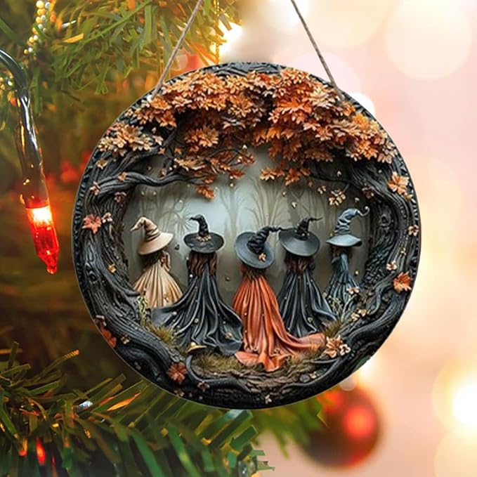 Fanyil/Olygee/Sherum/Shirem/Pubyfun/Glosrity/Libilin/Graddi/Solymody/Gowebs/Goredny/Vianys Witching Hour, Door Way Hanging Decor Halloween, 2D Wooden Round Witches Sign (A+B+C, 11.8")