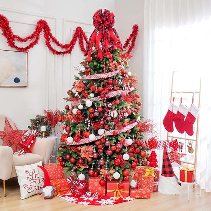 41PCS Christmas Ball Ornaments for Christmas Tree Decorations, Xmas Tree Red Shatterproof Ball Ornaments with Hanging Loop for Holiday and Party Decoration