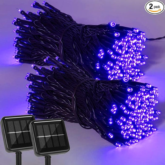 2 Pack 400 LED Solar String Lights, 8 Modes Solar String Lights for Outside, Waterproof and Solar Powered Outdoor String Lights for Holiday Christmas Yard Garden Tree Wedding Party (Purple)