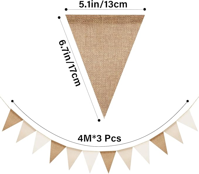 G2PLUS Pre-Strung Burlap Pennant Banner, 39Ft Linen Triangle Flag Bunting, 36pcs Pennant Banner Bunting Garland for Birthday, Wedding, Camping, Rustic Boho Theme Party Decorations