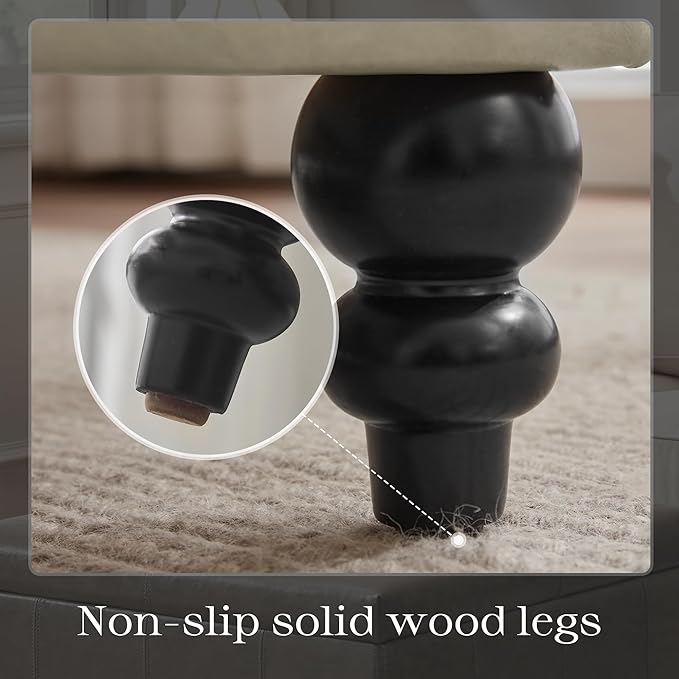 HUIMO Square Storage Ottoman, Tufted Leather Ottoman for Living Room (Khaki)