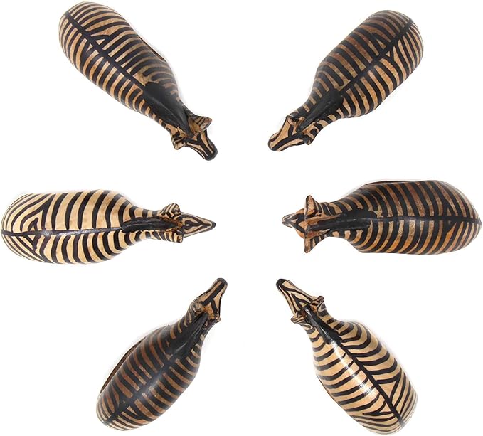 Handcarved Mahogany Wooden Napkin Ring Holders, Zebra, Set of 6 (KWF012_Z)