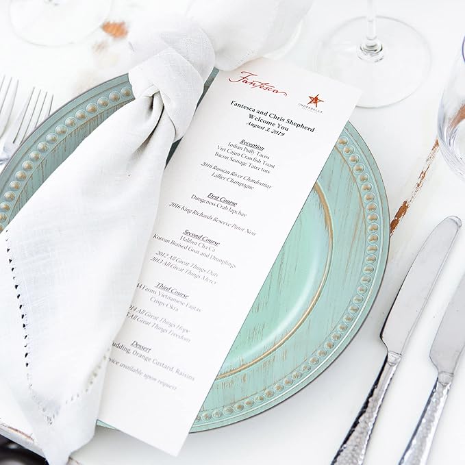 13" Vintage Charger Plates, Beaded Chargers for Dinner Plates Set of 6, Reusable Decorative Charger Plate Set Bulk Wedding, Turquoise