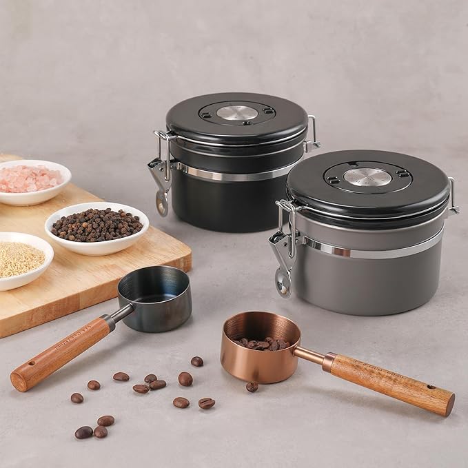 malmo Coffee Canister, Airtight Coffee Container with Date Tracker Lid, Stainless Steel Canister for Kitchen Food Storage (Black, 9oz)