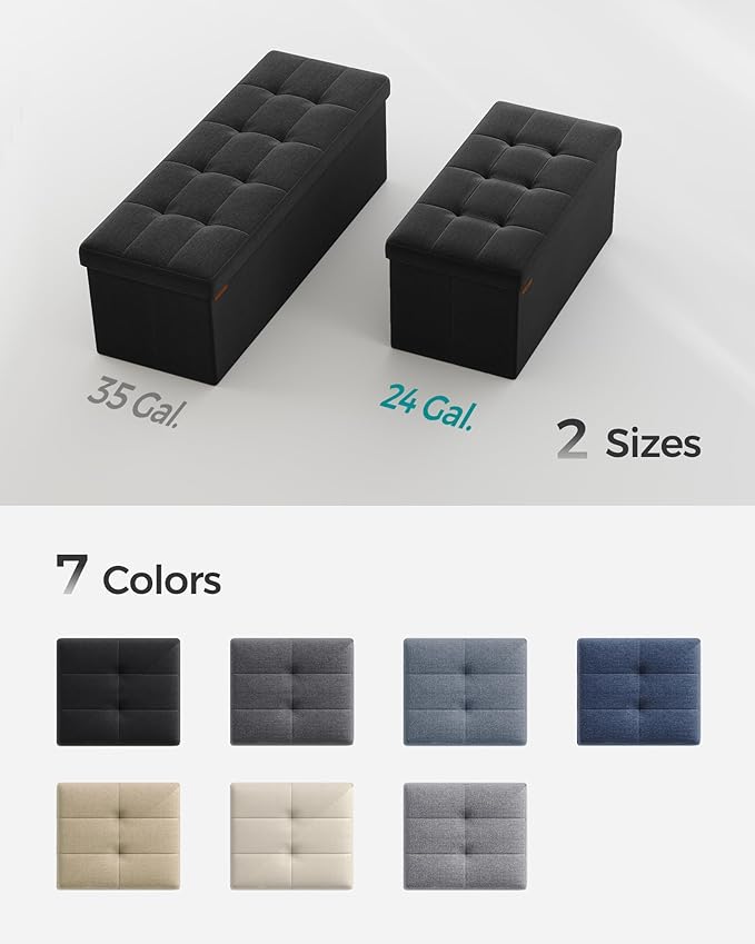 SONGMICS Mazie Collection - 30 Inches Folding Storage Ottoman Bench, Ottoman Foot Rest, End of Bed Bench, Storage Chest, Load 660 lb, for Living Room, Bedroom, Entryway, Ink Black ULSF047B01