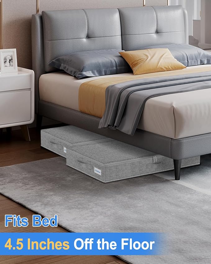 2 Pack Low Profile Under Bed Storage Containers 4.5 Inch Height, Shallow Underbed Couch Storage Organizer With Sturdy Sidewalls/Bottom, Thin Underbed Storage Bins For Clothes Dorm Dresser Sofa- Grey