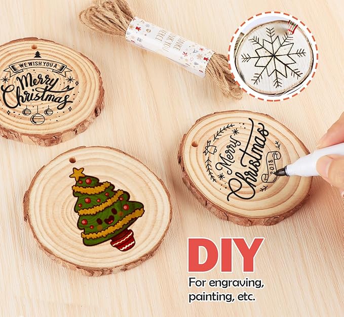 50 Pcs Wood Slices with Hole, 2.3"-2.8" Unfinished Wood, Wood Rounds for Crafts, Wood Crafts, Round Wood for Doodle, Splice, Paint, Art, Decorate, Ornament