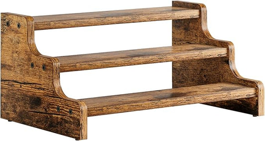 KLM 3-Tier Spice Rack, 13.8 Inch Wood Step Shelf Countertop Spice Storage Holder, Kitchen Pantry Cabinet Organizer Cupboard for Spice Bottles, Jars, Seasonings, Baking Supplies,Bathroom Organizer