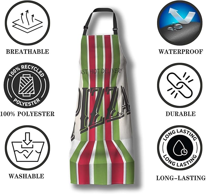 Cute Cooking Apron for Men Retro Pizza Pinafore Aprons for Women for Kitchen Cooking Restaurant BBQ Painting Crafting Gardening 27” (W) x 31” (H), Waterproof Apron