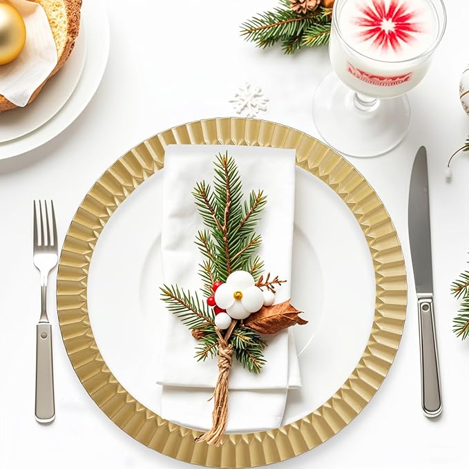 Gold Charger Plates Set of 12, 13" Plastic Chargers for Dinner Plates, SThanksgiving, Christmas Party Banquet Serveware Supplies