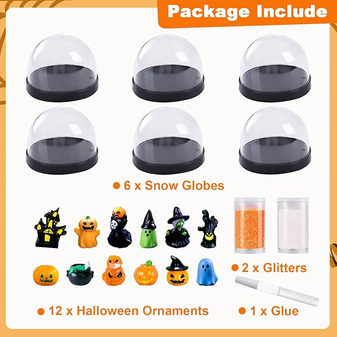 Halloween Snow Globes Making Kit - Make Your Own Snow Globes, Halloween Crafts for DIY Water Globes, Halloween Activities and Gift, Halloween Decorations for Home(6 Packs)