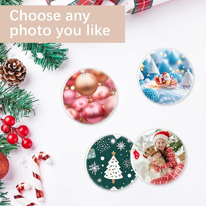 50 PCS Sublimation Ceramic Ornament Blank 3 inch Round Crafting DIY Personalized Christmas Home Decor Bulk Two-Sided Printed White Ceramic Decoration