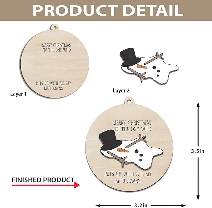 Funny Christmas Ornament – Snowman Meltdown Quote Wooden Round Tree Decoration, Hilarious Gift for Wife Husband Friends, White Elephant & Secret Santa Gift Exchange Holiday Ornament