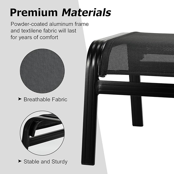 Patio Footstools Outdoor Foot Rest Aluminum Patio Ottomans Portable Seat Wicker Furniture Stackable Ottoman 2 Pieces Black