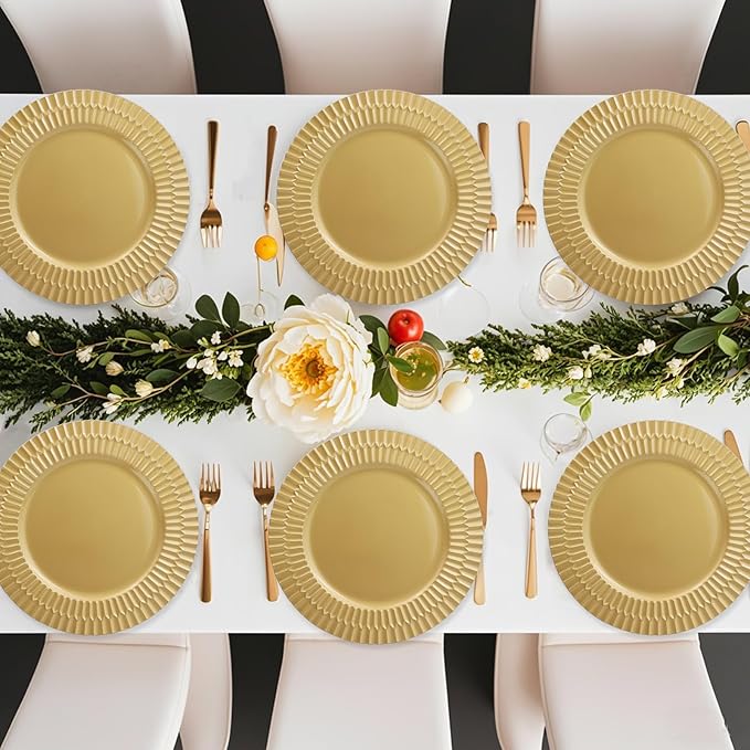 Gold Charger Plates Set of 12, 13" Plastic Chargers for Dinner Plates, SThanksgiving, Christmas Party Banquet Serveware Supplies