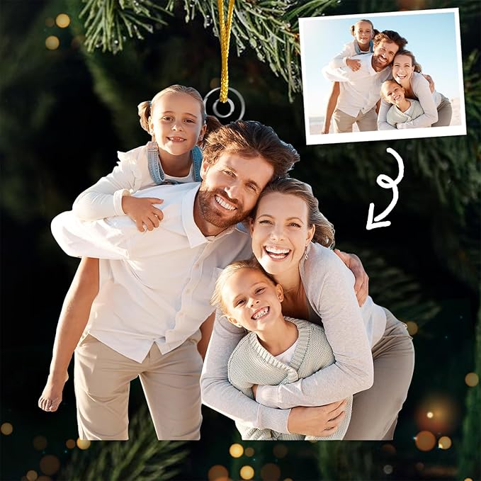 DOPTIKA Acrylic 2D Personalized Photo Ornament, Christmas Ornaments 2025, Birthday Gifts for Mom Dad, Family Ornament for Christmas Tree, Custom Photo Gifts for Family