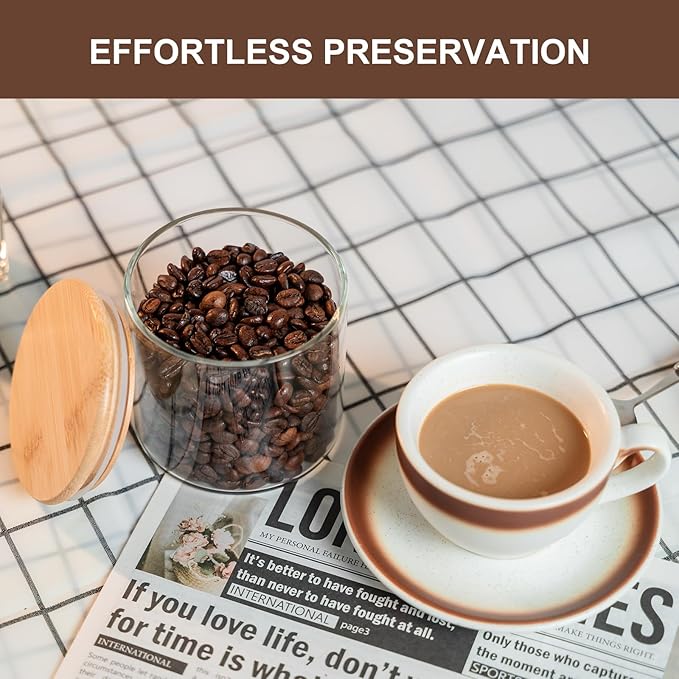 Glass Food Storage Jars 6-Pack - 4x4 in-Clear Glass Food Canisters with Bamboo Lid Airtight For Serving Tea, Coffee, Flour, Sugar, Candy, Cookie, Spice and More (Circular)