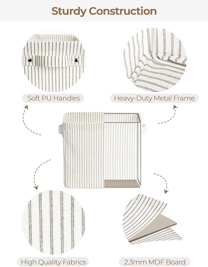 StorageWorks Narrow Storage Bins, Small Basket for Closet and Shelves, Rectangular Fabric Organizer with Handles, Toilet Paper Storage, Gray and White Stripes, 2-Pack