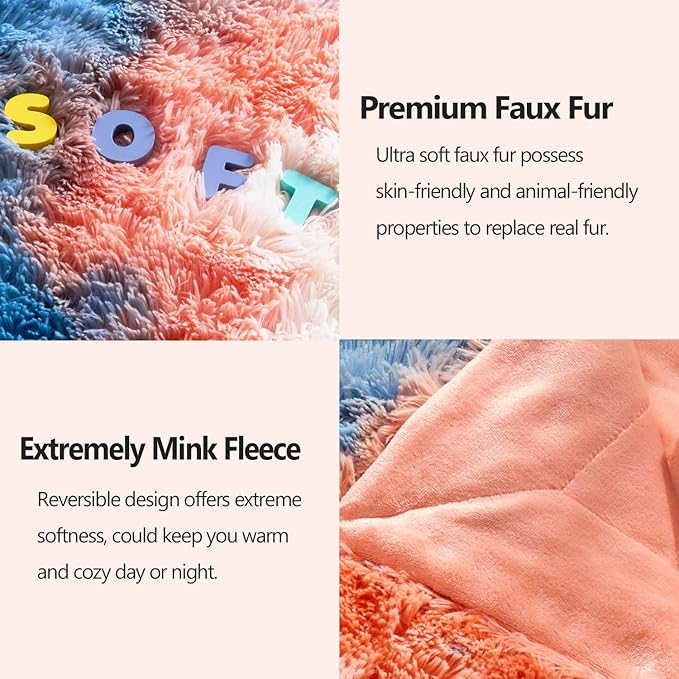 GONAAP Fuzzy Faux Fur Throw Blanket Twin Size Tie-dye Sunset Super Soft Cozy Plush Fuzzy Shaggy Blanket for Couch Sofa Bed (Tie-dye Sunset, Twin(60"x80"))