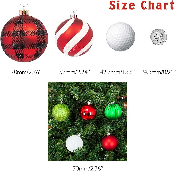 Every Day is Christmas Ornaments, Shatterproof Christmas Tree Ornament Set, Christmas Balls Decoration 35 Count (2.75"/70mm, Green Red White)