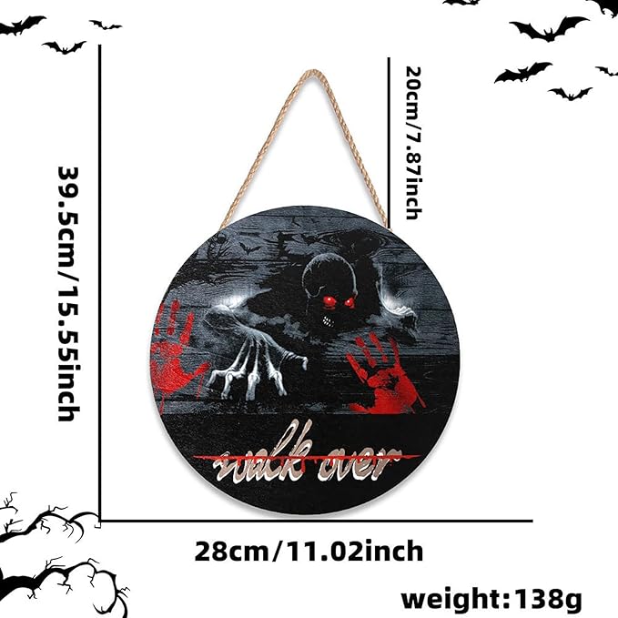 Halloween Wooden Round Hanging Sign Decoration Horror Skeleton Outdoor Wooden Plaques Yard Front Door Hanger Home Wall Decor for Halloween Wreath Party Supplies Decor
