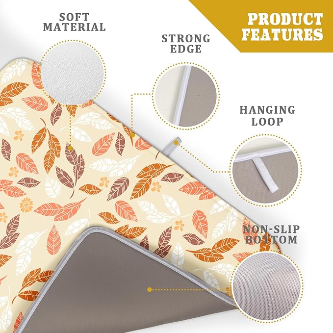 Fall Leaves Dish Drying Mat for Kitchen Counter Autumn Orange White Leaves Seasonal Super Absorbent Reversible Microfiber Kitchen Countertop Protector Dishes Pad Large 18x24 inch