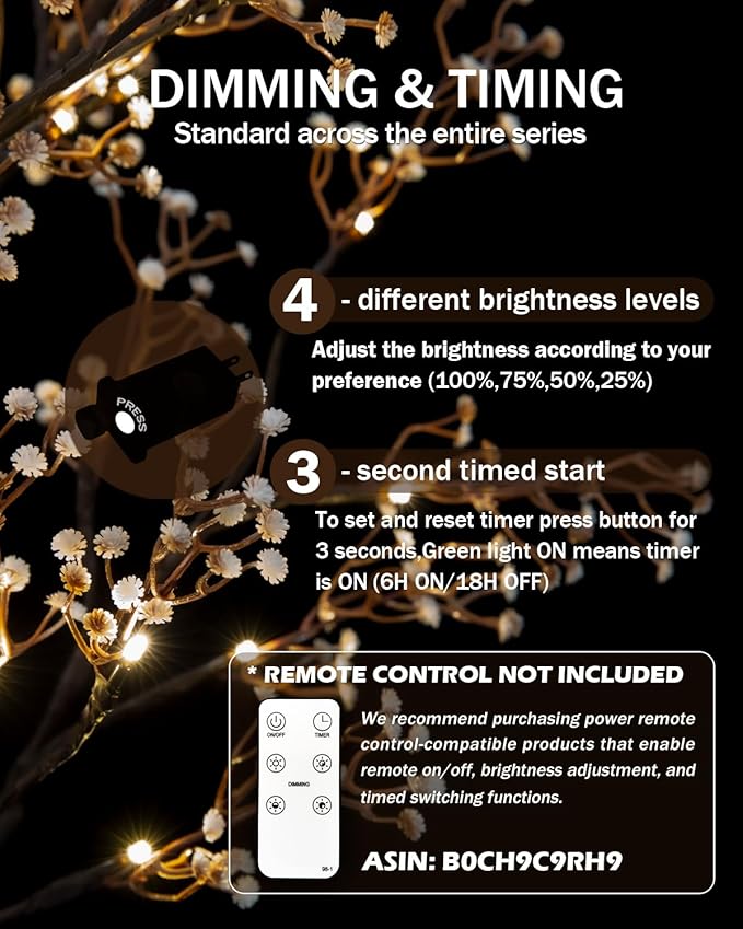 5ft Lighted Baby's Breath Tree with 128 Warm White LED Lights for Holiday Decor - Dimmable, UL Certified, Waterproof - Ideal for Indoor and Outdoor Decoration