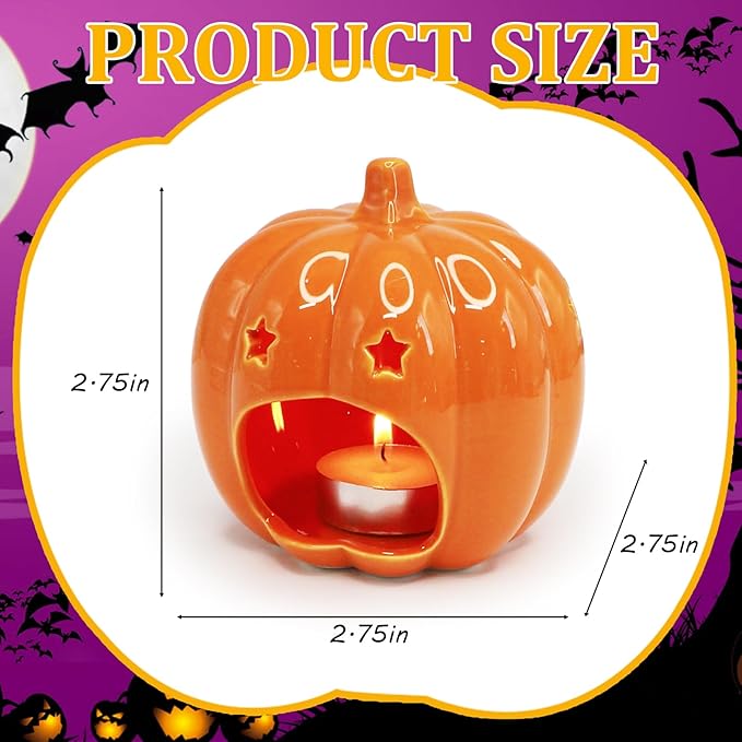 Halloween Pumpkin Candle Holder, Ceramic Candle Stick Holder with Star Hole, Orange Candle Holders for Candlesticks, Halloween Decor Gift for Daughter, Mother, Girlfriend & Kids