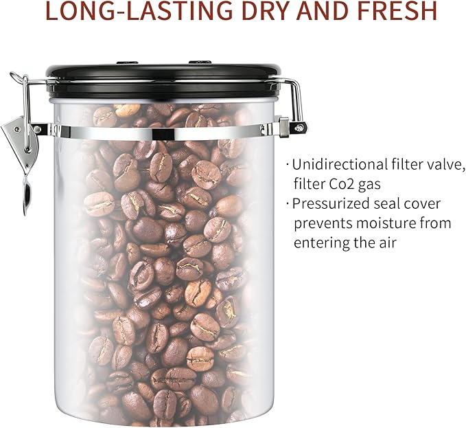 malmo Coffee Canister, Airtight Coffee Container with Date Tracker Lid, Stainless Steel Canister for Kitchen Food Storage (Black-Copper, 16oz)