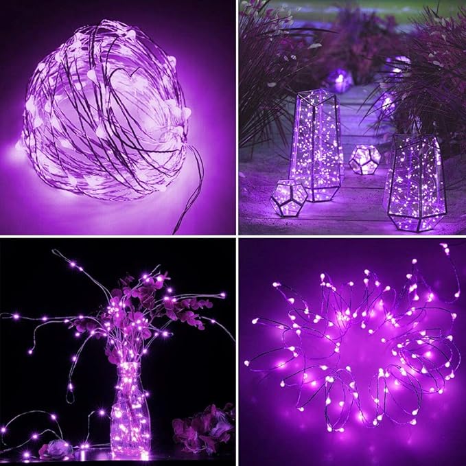 Twinkle Star 2 Pack Halloween Fairy Lights Battery Operated, Total 66 ft 200 Led String Lights Remote Control Timer Twinkle String Lights 8 Modes Firefly Lights for Garden Party Indoor Decor, Purple