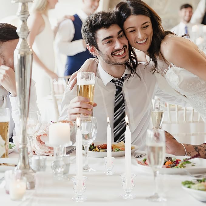 Glass Candle Holders Set of 24- Clear Candlestick Holders & Taper Candle Holders for Wedding Centerpiece Table Decorations, Valentines Day Decor, Party and Romantic Dinner