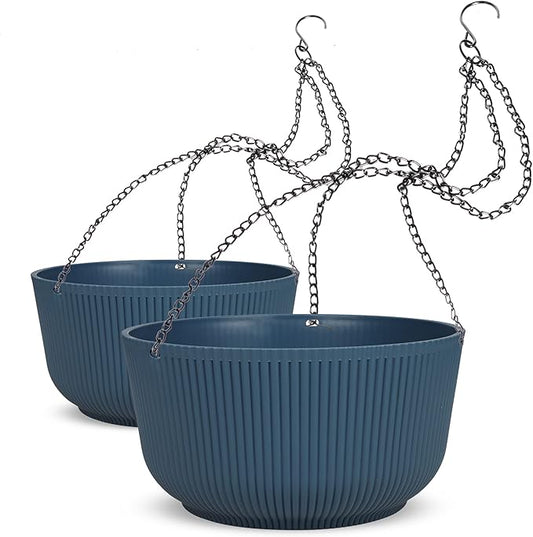 Dexceder 11.2 Inch Self Watering Hanging Planters Indoor Outdoor, Thickened Hanging Basket Flower Plant Pot (2 Pack, Deep Blue)