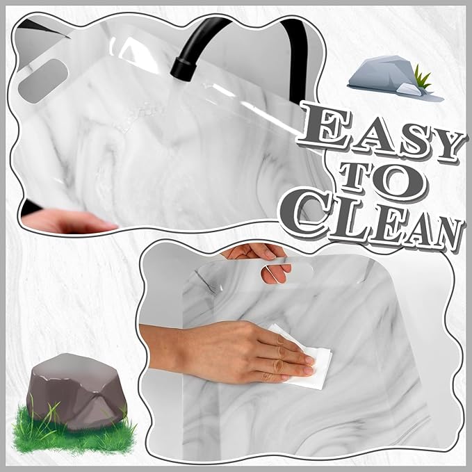 gisgfim 2Pcs Marble Serving Trays with Handles 16 x 11 Inch Large Melamine Tray Rectangular White Marble Serving Platter Grey Tray Melamine Dishes for Serving Food Outdoor Dinner Dessert Plates Party