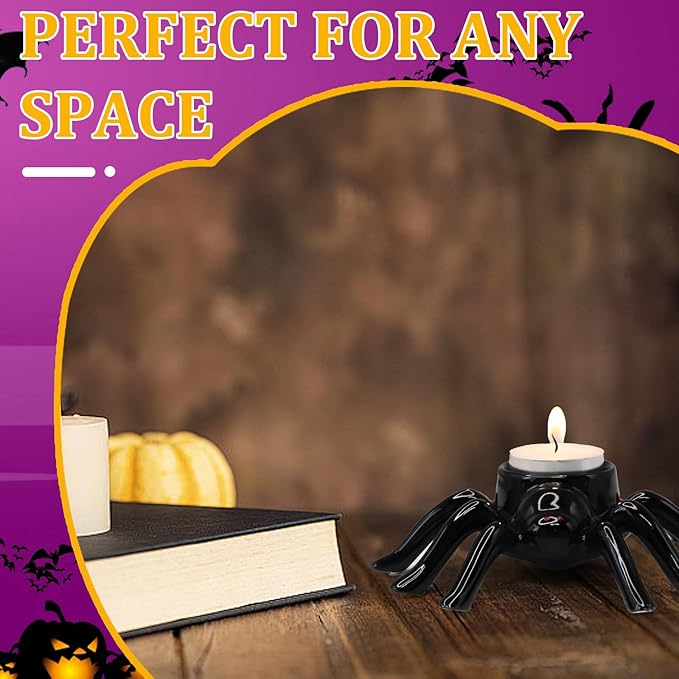 Halloween Ceramic Black Spider Candlestick Holder, Decorative Spooky Candle Stick Holder for Candles, Unique Halloween Decor Gift for Home Decoration