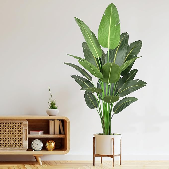 Artificial Bird of Paradise Plant 7ft Tall Fake Silk Banana Leaf Tropical Trees with 19 Leaves Faux Floor Plant for Home Decor Indoor, 82 Inch
