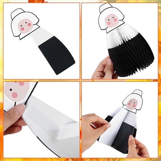 6 Pcs Fall Centerpiece Table Decorations Pilgrimage Couple Centerpiece Thanksgiving Table Decor 3D Paper Pilgrim Honeycomb Standing Decorations for Autumn Harvest Party Kitchen Home Decor