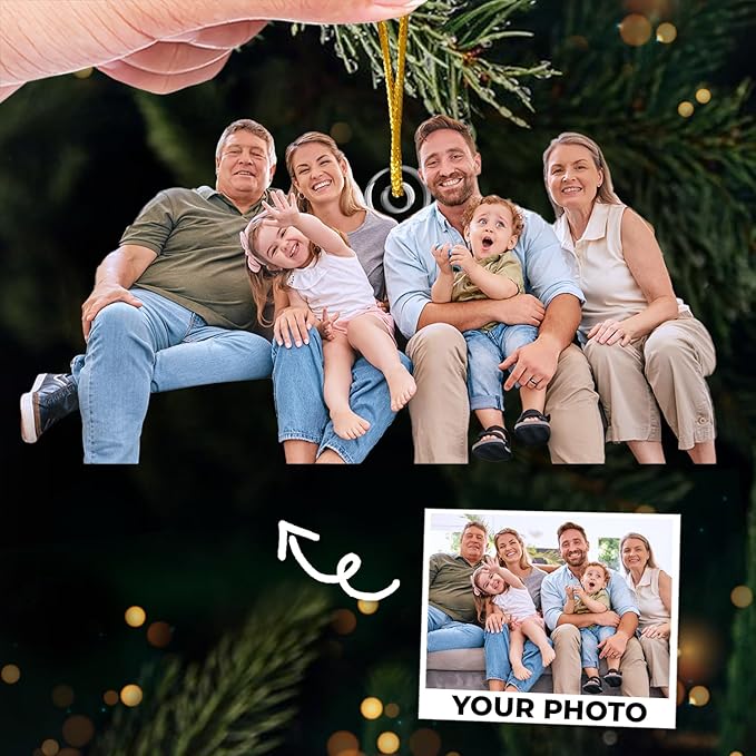 DOPTIKA Custom Photo 2D Acrylic Ornament 2025, Birthday Gifts for Family Members, Christmas Decor, Personalized Funny Family Ornaments for Christmas Tree Hanging, Gifts for Mom Dad