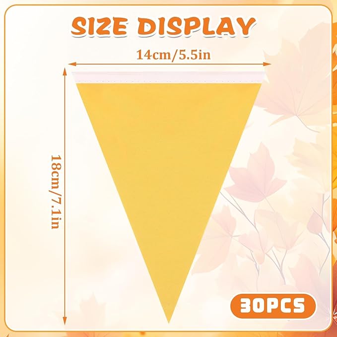 MARFOREVER 30Pcs Fall Pennant Banners, 28 Ft Orange Yellow Fabric Triangle Flags Bunting Garland for Autumn Thanksgiving Day Baby Shower Nursery Garden Wedding Engagement Anniversary Party Decorations