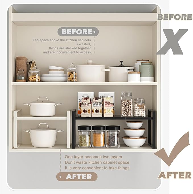 Aertiavty 3 Pack Expandable Cabinet Shelf Organizer Kitchen Shelf Riser Stackable Pantry Shelves Kitchen Organizers and Storage Metal Spice Rack Countertop Organizer Cupboard Adjustable Shelfs